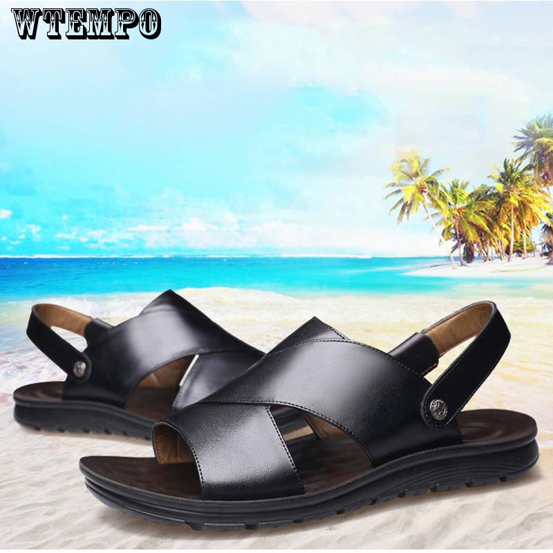 Leather Sandals Fashion Men Clip Toe Casual Shoes Beach Slip On Flat Slippers