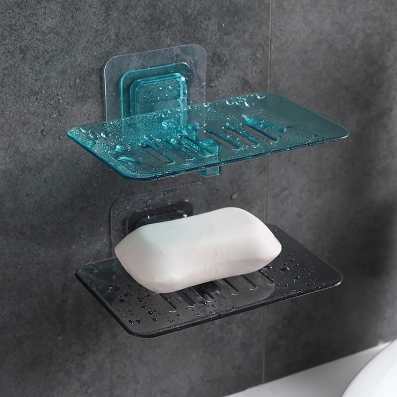 2pc Bathroom Soap Box Wall Mounted Shower Dish Storage Plate Tray Holder Soap Holder Rack Accessories