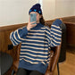 Pofulove 2 Colors High-Collar Over Size Sweet Hit Color Striped Girly Lantern Cuffs Pullover Sweater