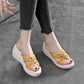 Leather Wedge Slippers Ladies Thick Sole Outer Wear Fashion Summer Flip High Heel Beach Sandals