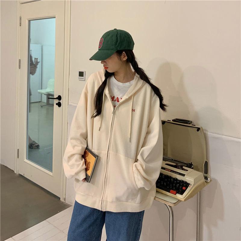 Hooded Sweater Student Loose Cardigan Mid-length Zipper Coat Sweater Women