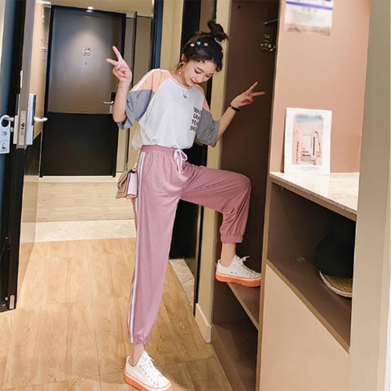 Sports Loose Casual Suit Women's Short-sleeved Trousers Summer Stitching Fashion Thin Sportswear Thin Two-piece Tide