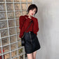 Pofulove Girly Princess Lace Yarn Spliced Neck  Knitwear Skin-friendly Loose Women Pullover Sweater