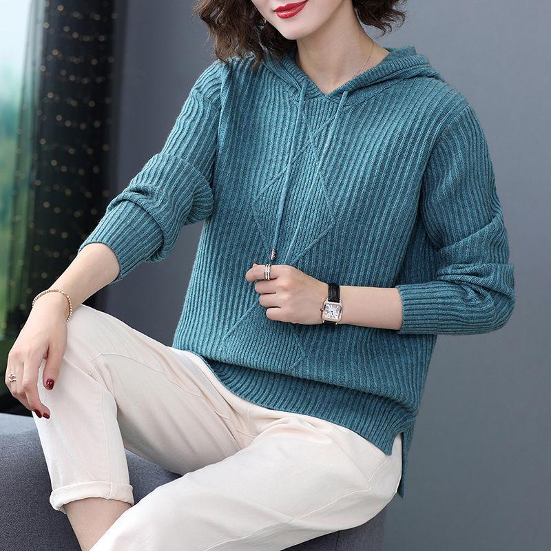 Spring  Autumn Hooded Sweater Women's Top Long Sleeve Knitted Sweater Coat All-match Hoodie Bottoming Shirt
