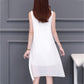 Chiffon XL-XXXXXL Plus Size Summer Chinese Style Dress Knee-length Solid Printed Over-the-knee Vest Skirt