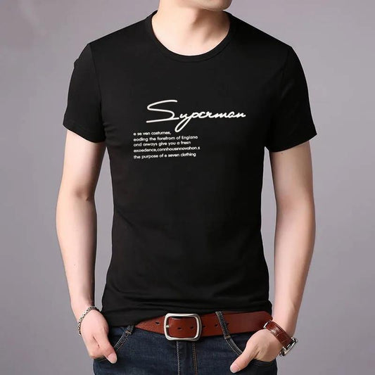 Text Print T-shirt Summer Short Sleeve Thin Shirt Casual Business Pullover Fashion Elegant Slim O-Neck Tees Men Clothing