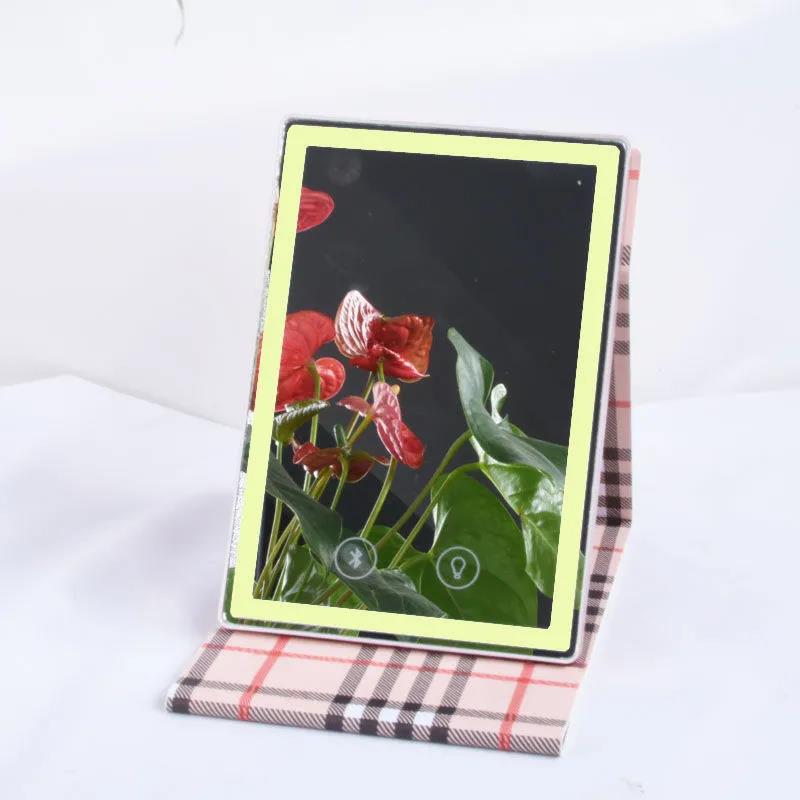 Ladies Professional LED Leather Bluetooth Makeup Mirror Portable Foldable Mirror and Speakers In One HD Mirror Touch Screen Control