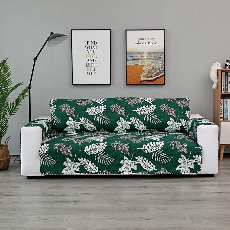 Grey Green Color Leaves Print Sofa Slipcover Anti-Slip Removable Washable Sofa Cover Furniture Protector Pet Mats