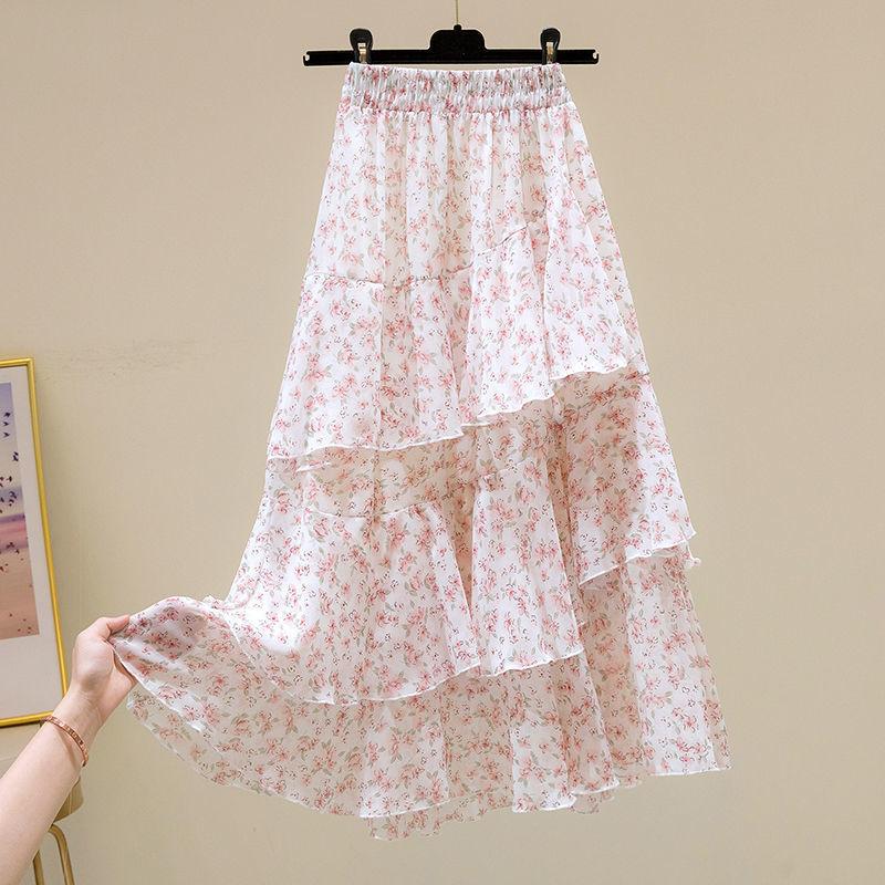 Skirt Women's Summer Floral Irregular Ruffles Fashion All-match A-line Cake Skirt