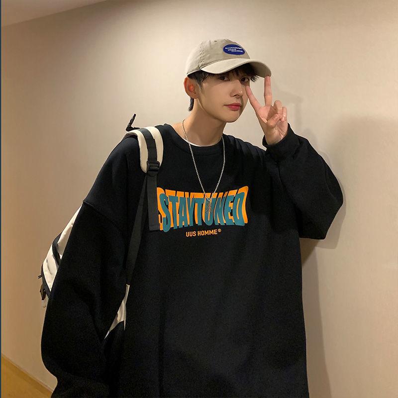 Round Neck Loose All-match Clothes Men's Winter Plus Velvet Thick T-shirt Warm and Comfortable Top