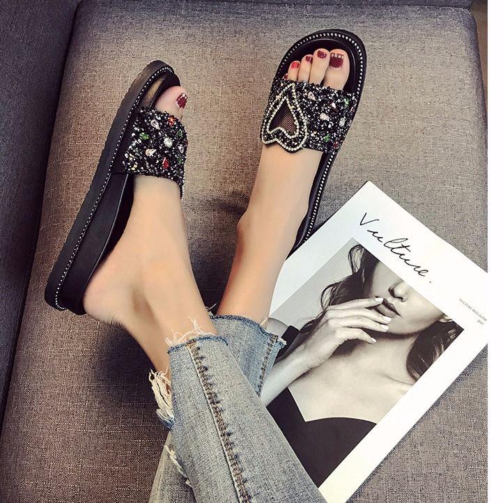 Sandals rhinestone sponge cake thick bottom ins sandals and slippers female summer wear fashion wild