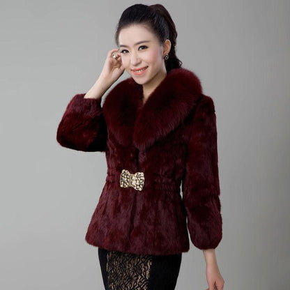 Fur Autumn and Winter Imitation Rabbit Fur Coat Women's Short Fox Fur Collar Slim Slimming Warm Coat