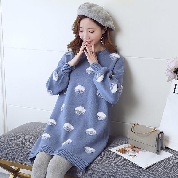 Fall/Winter Maternity Dress Long Sleeve Loose Fashion Top Color Block Round Neck Sweater