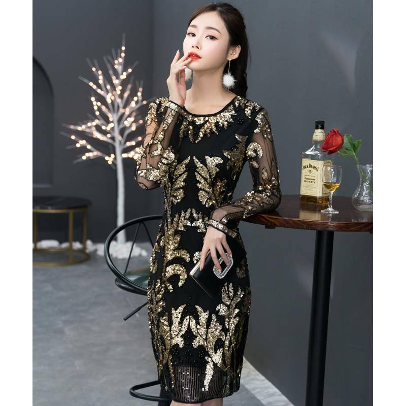 Banquet Evening Dress Skirt Fashion Short Sexy Noble Annual Party Sequin Party Dress Women