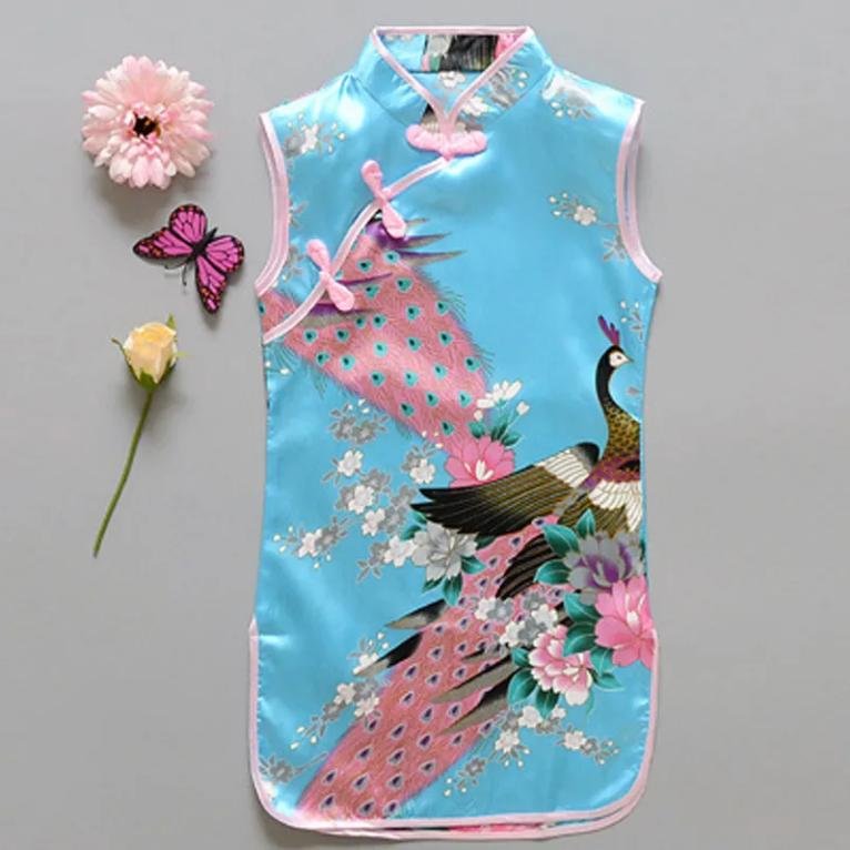 Children Dress Children's Tang Suit Girls Summer Thin Dress Cheongsam Printed Floral Cheongsam Chinese Style Sleeveless Dress