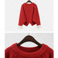 Long Sleeve White Cuffs Knitted Shirt O-Neck Loose  Blouse Simple Color Christams