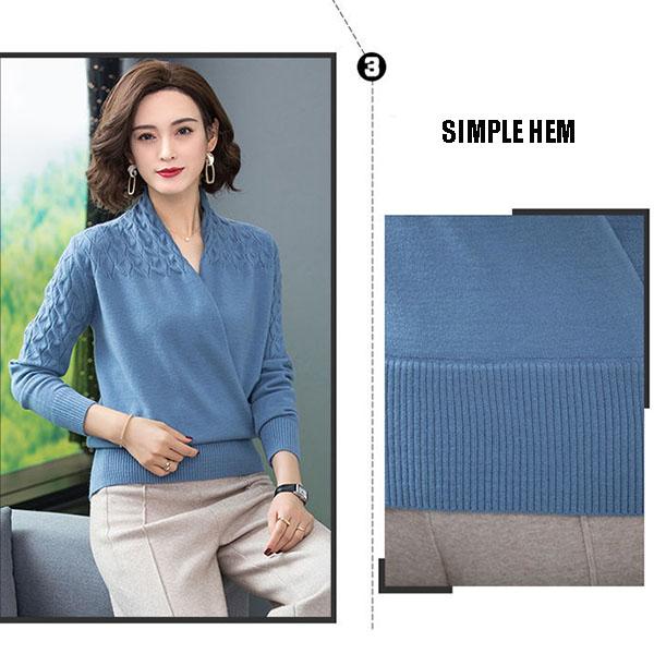 Women's Solid Color Woollen Sweater Loose Plus Size Cross V-neck Sweater Pullover Wool Knit Jumper