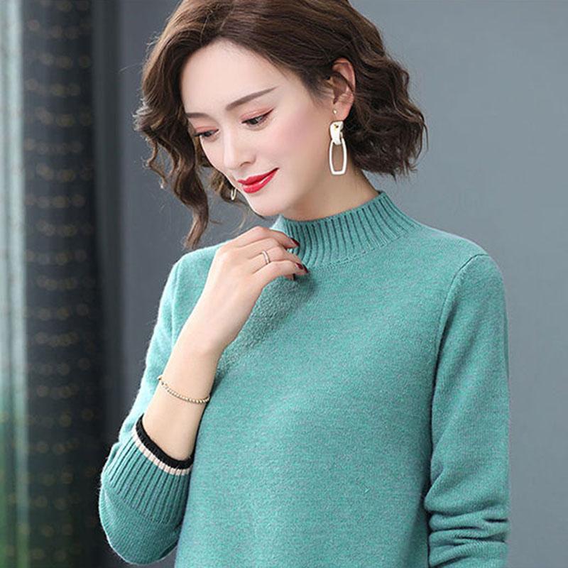 Autumn and Winter Mid-length Loose Dress Thickened Half High Neck Knitted Base Skirt Simple Casual Women Sweater Dress
