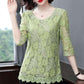 M-4XL Blouse Loose Round Neck 3/4 Sleeves Solid Color Fashion Shirt Plus Size Slim Fit Elegant Hollow Lace Shirt Top