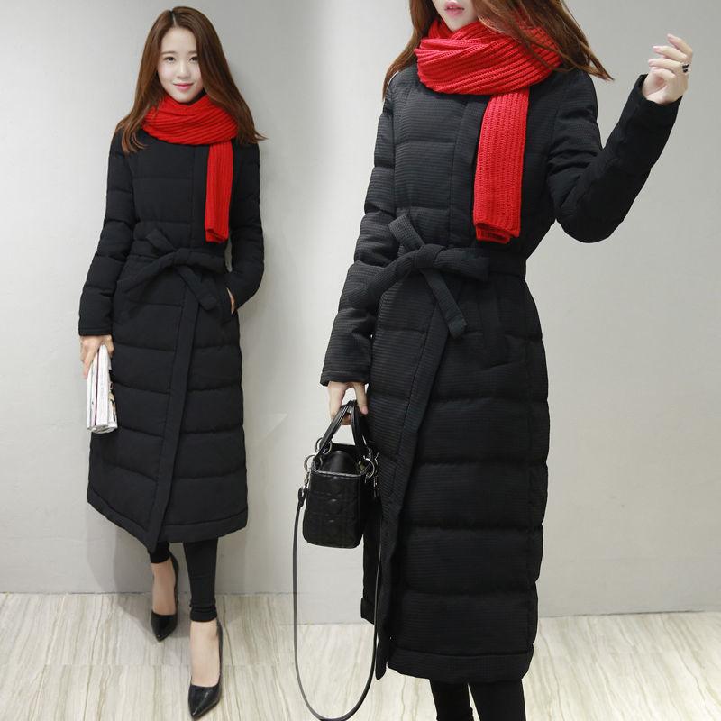 Winter Padded Jacket Women's Down Padded Jacket Mid-length Section Over The Knee Waist Thick Padded Jacket Red