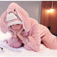 Women's Cute Cartoon Rabbit Ear Hooded Coral Fleece Pajamas Set Long Sleeves Thickened Velvet Winter Spring Flannel Warm Home Wear Sleeppingsuit