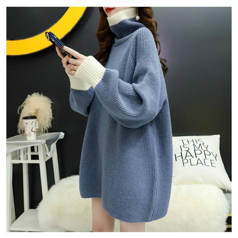 Turtleneck Sweater Women's Long Sleeved Loose Pullover Knitted Sweater Thick Autumn Winter