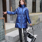 Women's Winter Coats Fashion Glossy Stand Collar Parkas Waterproof Shiny Winter Jacket Women Drawstring Padded Cotton Coat Outwear