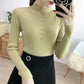 Women's sweaters with buttons long sleeve tight-fitting slim Turtleneck sweater warm winter