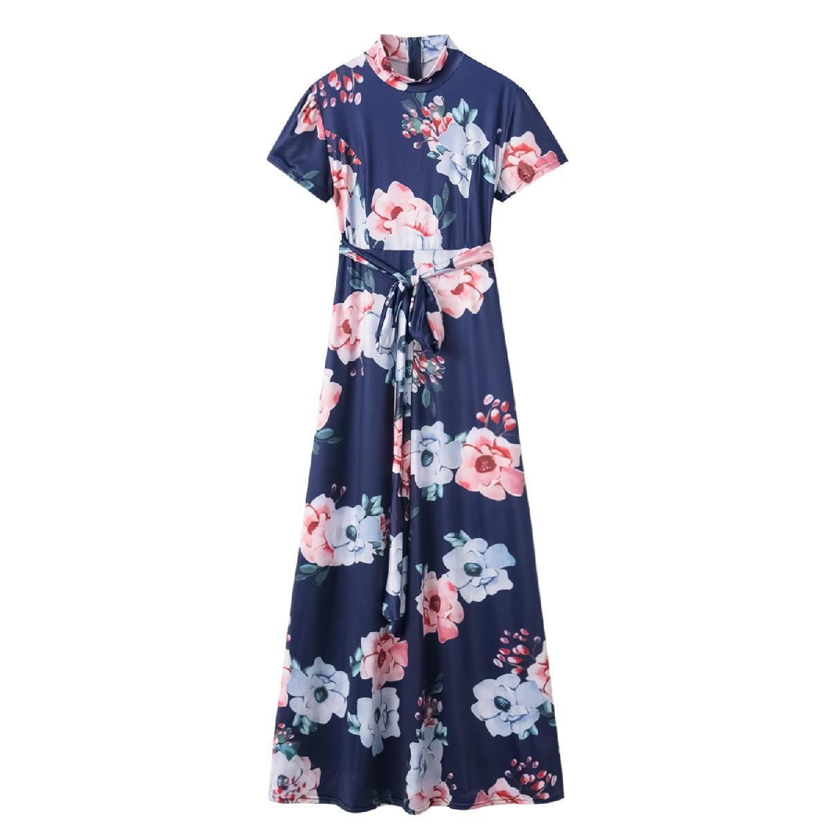 Women Summer Long Dress Vintage Floral Print Elegant Slim Dress Tunic Maxi Dress Female Evening Party Dress