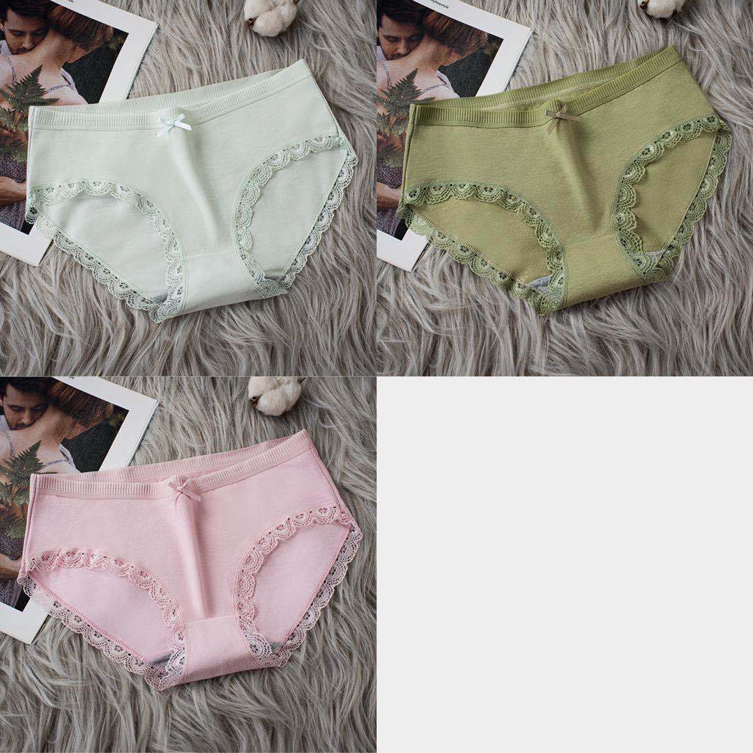 3-pack of Graphene Cotton Women's Panties Antibacterial Seamless Lace Trim Briefs