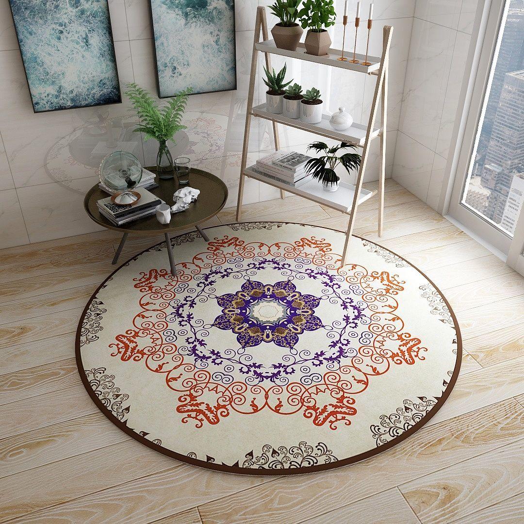 Round Carpet National Wind Retro American Computer Chair Hamper Pad Bedroom Living Room Book Clothes Room Non-slip