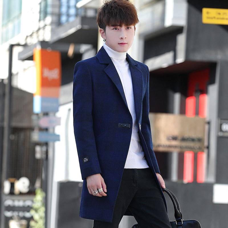 Men's Woolen Coat Long Windbreaker Man Jacket Overcoat for Male Casual Outwear Men Winter Clothing