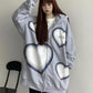 Love Print Loose Hooded Sweater Ladies Cardigan Zipper Jacket Men and Women Spring and Summer Casual Loose Loose Thin Coat Dark Style Top