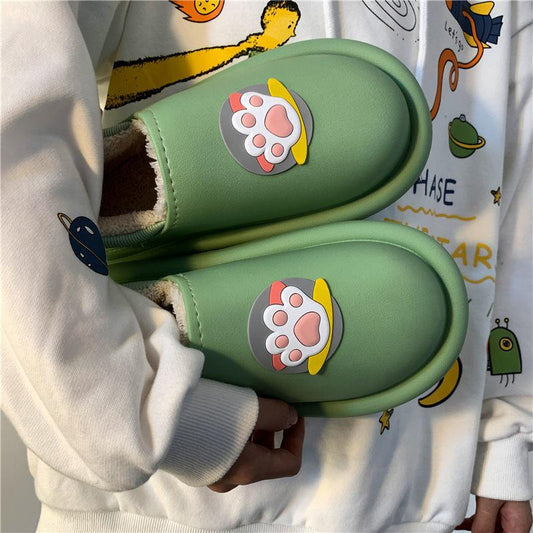 Cotton Slippers Female Winter Cat Paw Cute Couple Cartoon Thickened Warmth Non-slip Indoor Household Bag Heel Flat Shoes