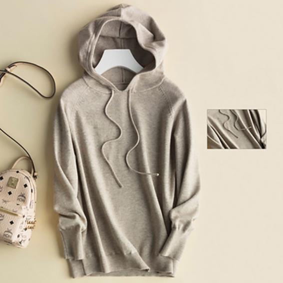 Autumn and Winter New Knit Sweater Women's Head Loose Bottom Solid Color Long-sleeved Hoodie
