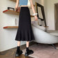 Ruffled Skirt Women's Summer High Waist Slim Mid-length A-line Skirt Solid Color Irregular Edge Fishtail Skirt