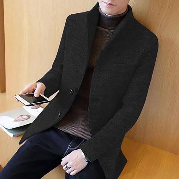 Men Winter Wool Coat Men's Jacket Solid Simple Blends Woolen Coat Male Trench Coat Casual Overcoat