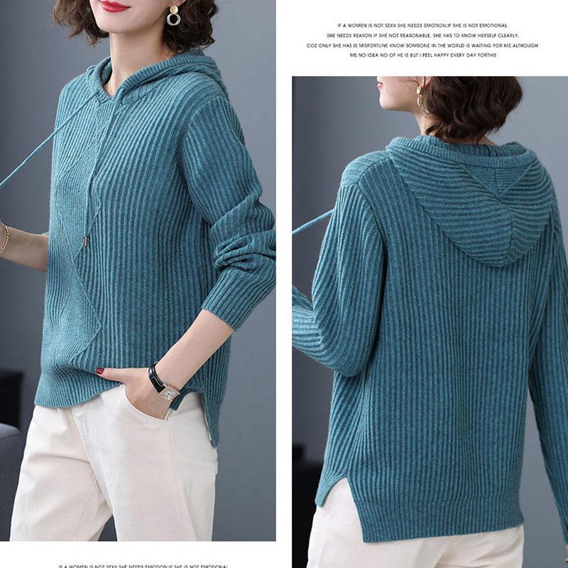 Spring  Autumn Hooded Sweater Women's Top Long Sleeve Knitted Sweater Coat All-match Hoodie Bottoming Shirt