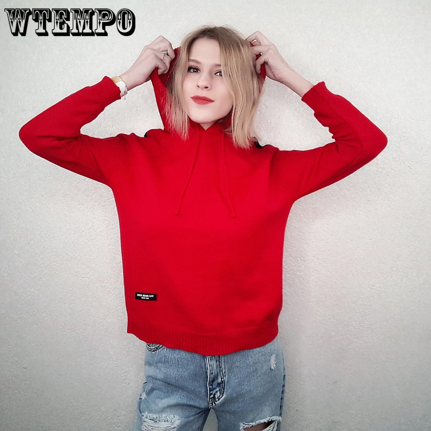 Winter Women Thick Warm  Pullover Sweater Office Loose Knited Hooded Sweatshirt Drawstring Plus Size Sweater Outwear