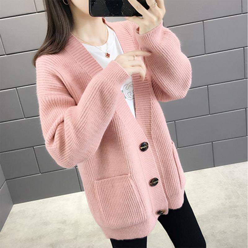 Spring and Autumn Knitted Sweater Cardigan Casual Jacket Thick Loose Young Women's Top