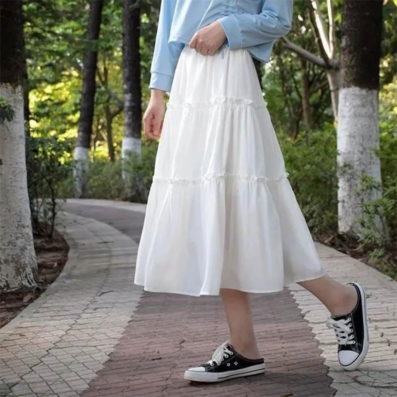 Solid Color Goddess Skirt Cake Skirt Super Fairy Girl Slim Summer A-line Skirt Mid-length Skirt