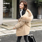 Women's Solid Color Hooded Down Jacket Regular Korean Loose Thick Coat Warm Cotton Coat Large Leather Collar Winter Coat Quilted Coat