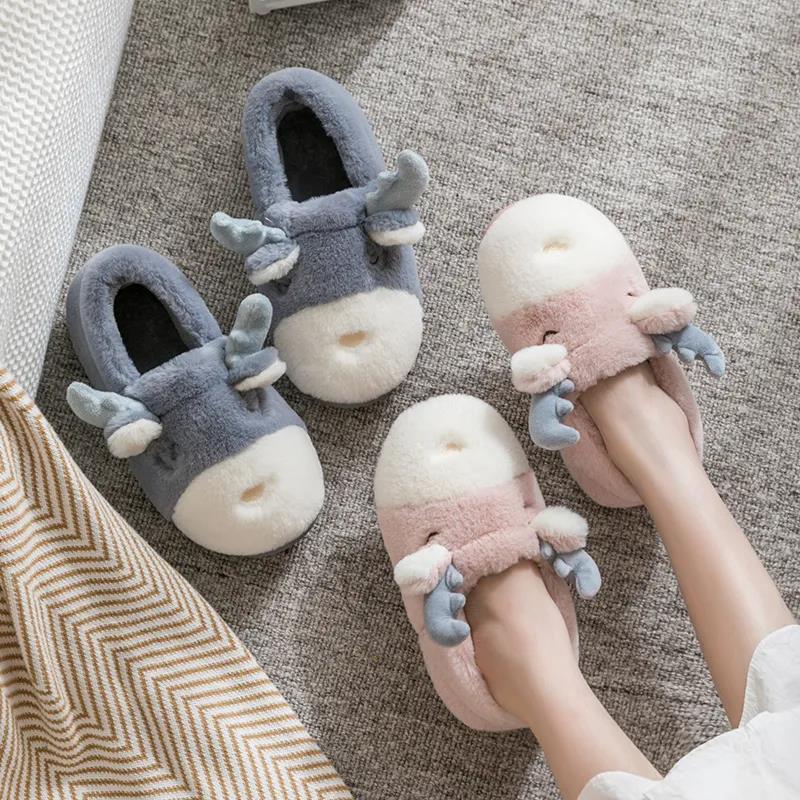 Winter Cotton Slippers Bag with Plush Home Lovers Thick-soled Indoor Warm Wool Slippers