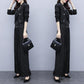 Casual Suit Female Ladies Temperament Suit Striped Short Jacket + Wide-leg Pants Two-piece Suit Is Thin and Tall. Ladies Work Suit Is Elegant