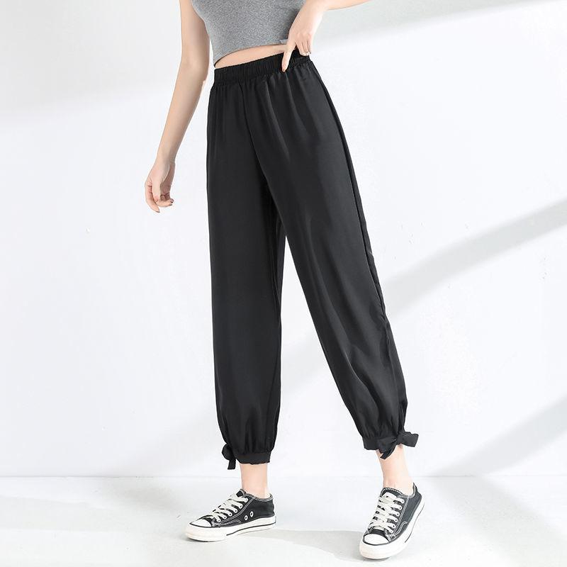 Ice Silk Bloomers Women Chiffon Summer Fat Ladies Thin Pants Loose and Thin Waist Nine-point Casual Pants