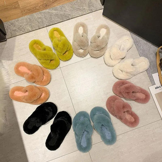 Autumn and Winter Ins Non-slip Thick-soled Multi-color Women Cotton Slippers Home Furry Slippers
