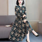 Spring and Autumn Chiffon Dress Long Sleeve Feminine Large Size Long Section Slim Fit Waist Thin Floral Skirt Women Can Be Worn Inside or Outside