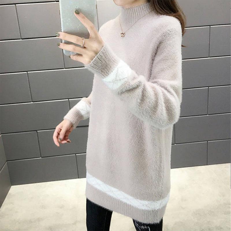Half-high Neck Mink Velvet Sweater Mid-length Loose Padded Bottoming Shirt Fashion Simple Female Dress