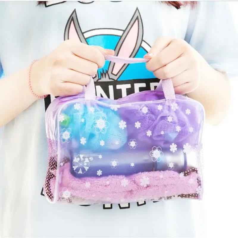 Women PVC Cosmetic Bag Case Waterproof Flower Print Cosmetics Transparent Toilet Bag Organizer Pouch Girl Make Up Bags Set