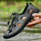Men's Genuine Cowhide Leather Toe Sandals Outdoor Casual Sandals Beach Shoes Hole Sandals Roman Shoes Waterproof Sport Sandals